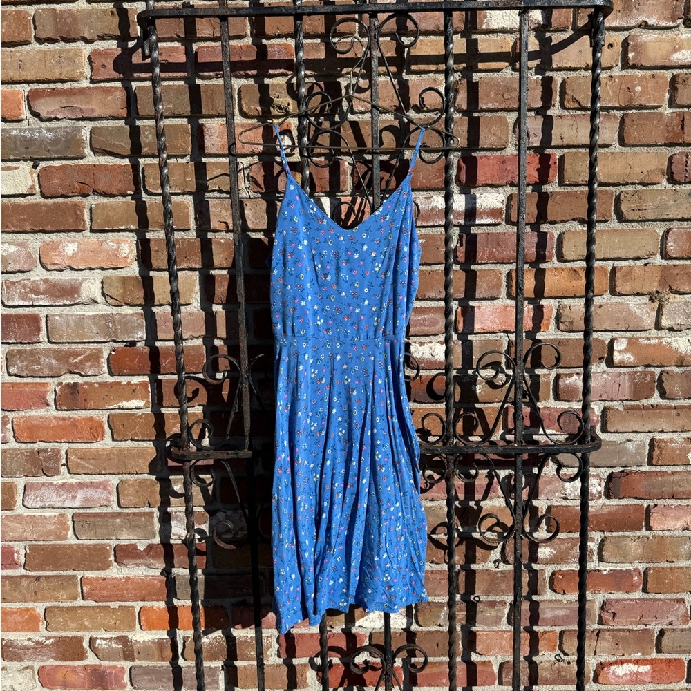 GAP SM Tall Blue Floral Spaghetti Strap Dress